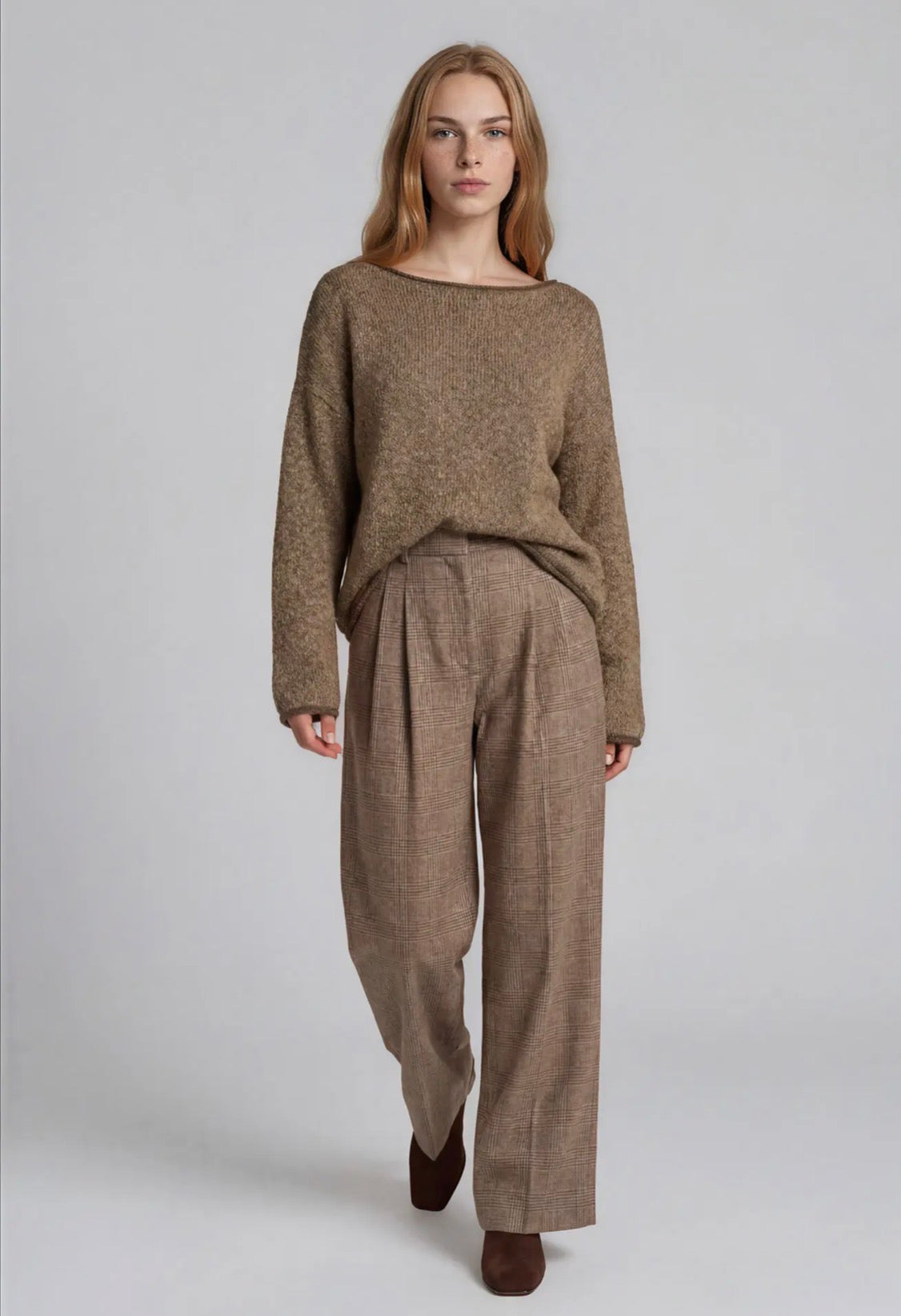 Boat Neck Contrast Trim Knit Sweater