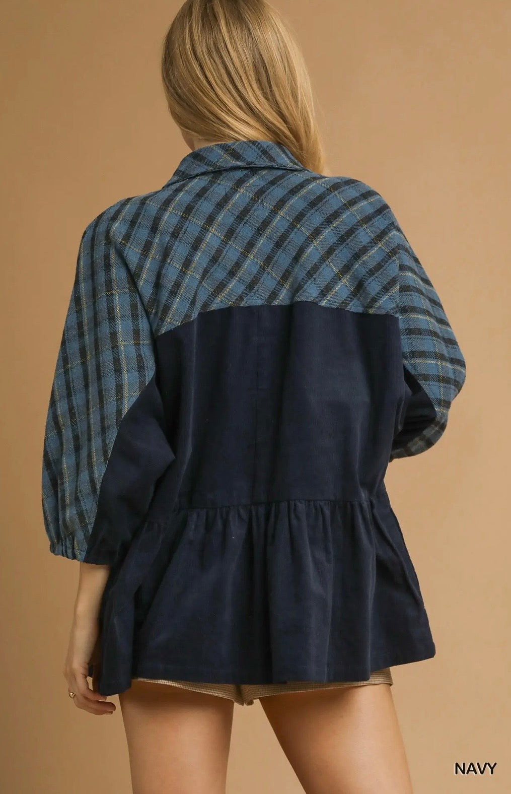 Plaid Contrast Corduroy Button Down Shacket