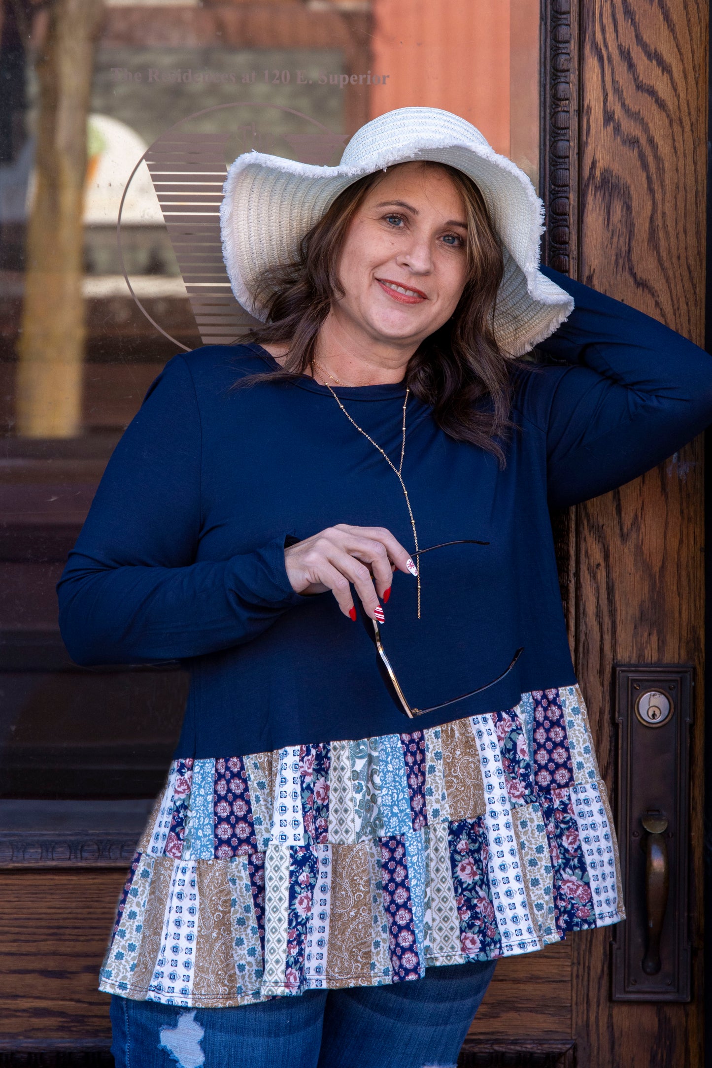 Solid and Paisely Ruffle Top