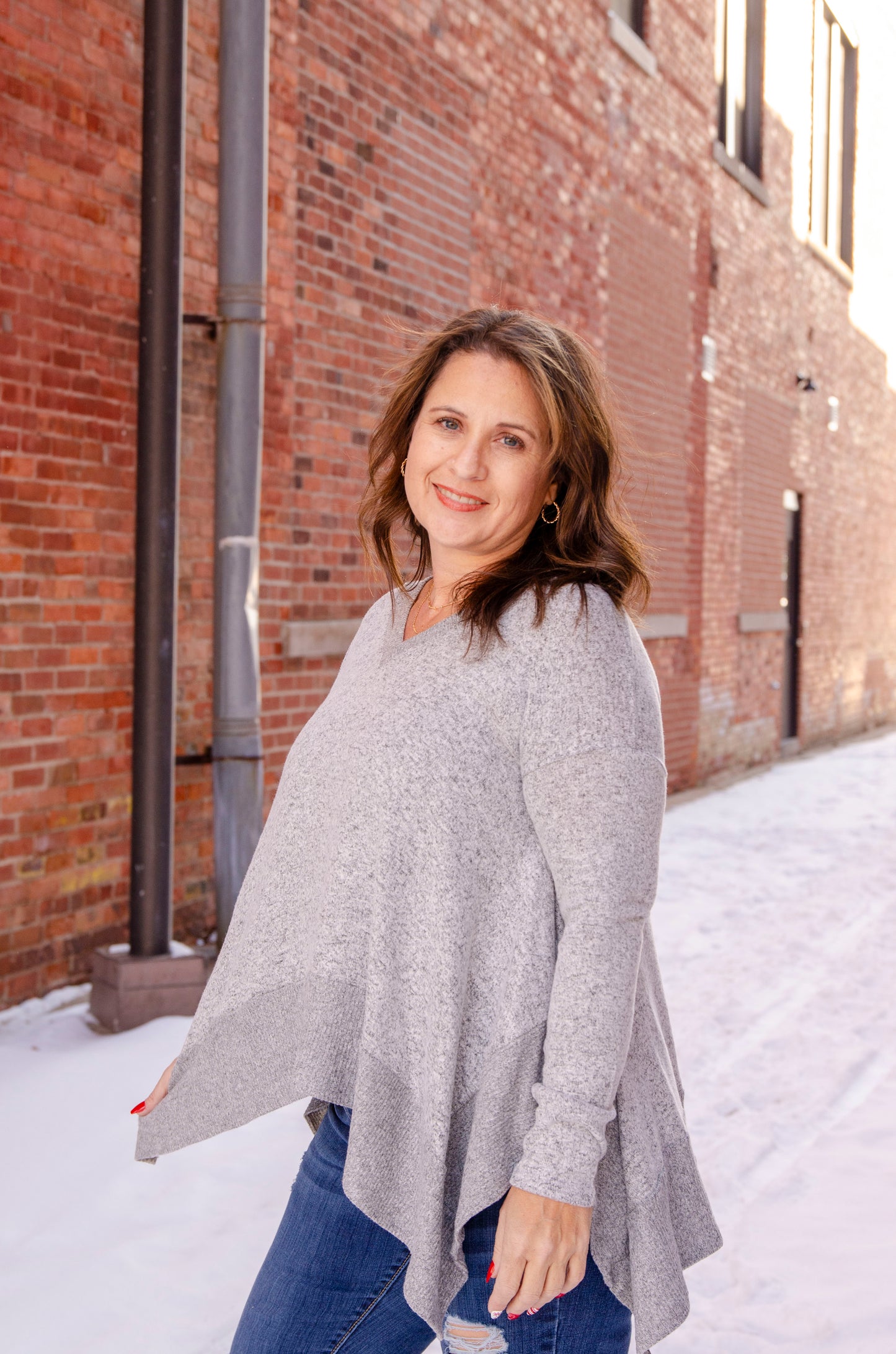 ETK-7833 V Neck Casual Hacci Brush Top