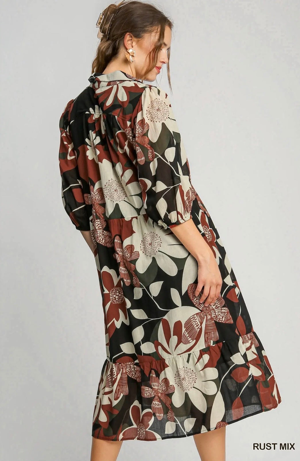 Floral Abstract Print Tiered Dress