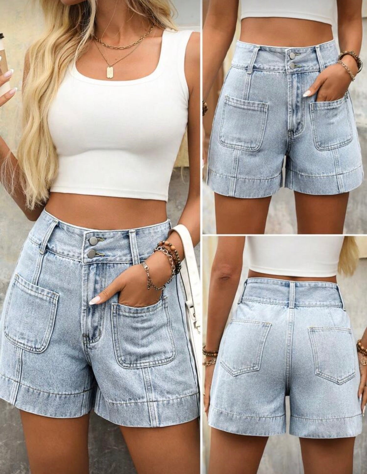 Light Wash Front Pocket Shorts