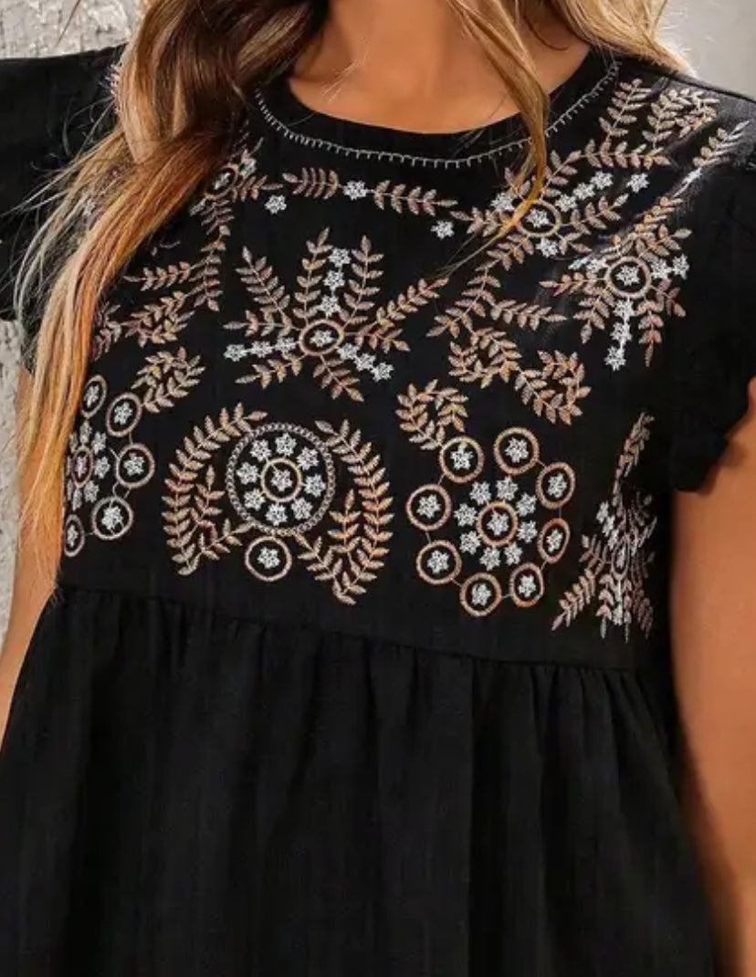 Embroidered Black Baby Doll