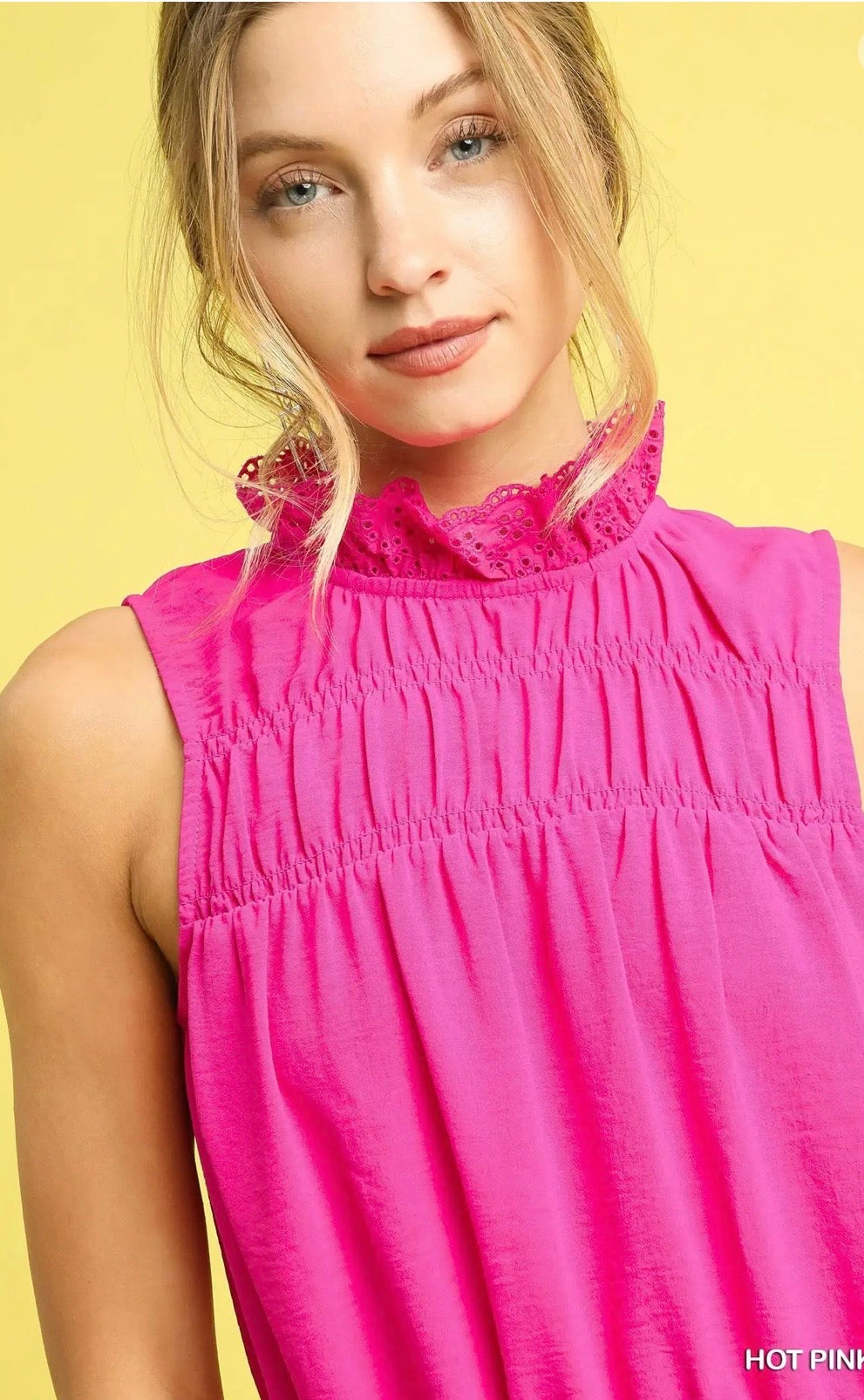 UMGEE Smocked Ruffle Mock Neck Top
