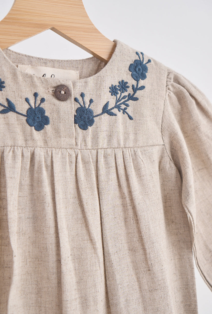 Floral Embroidery Linen Dress/Romper