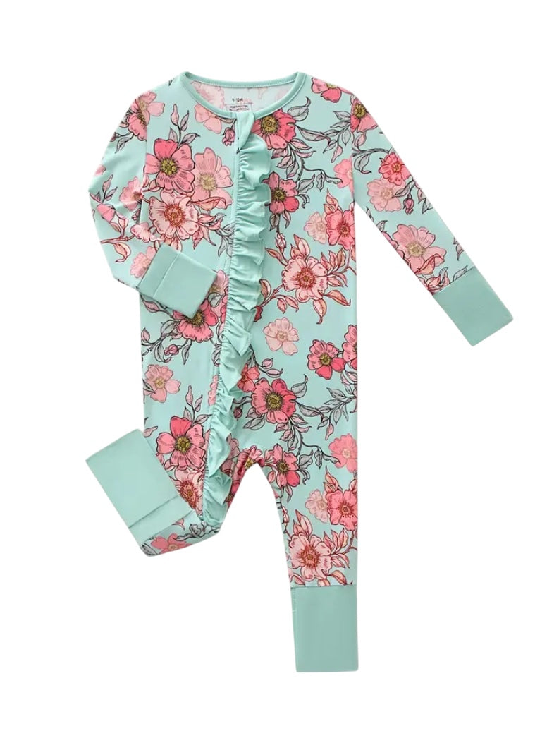 Teal Ruffle Bamboo Sleeper