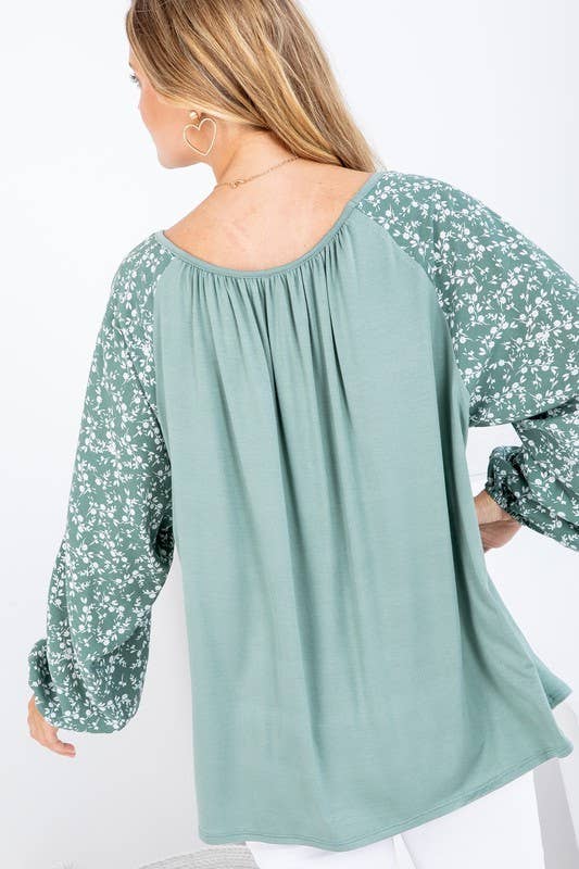 Solid and Woven Mixed Ruffle Top