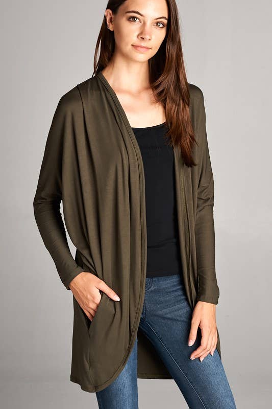 ETK-3762 Dolman Sleeves Draped Cardigan