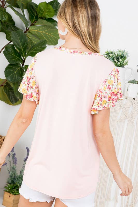 Plus Solid and Floral Mixed Top