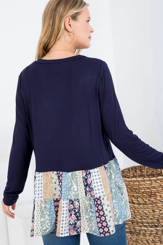 Solid and Paisely Ruffle Top