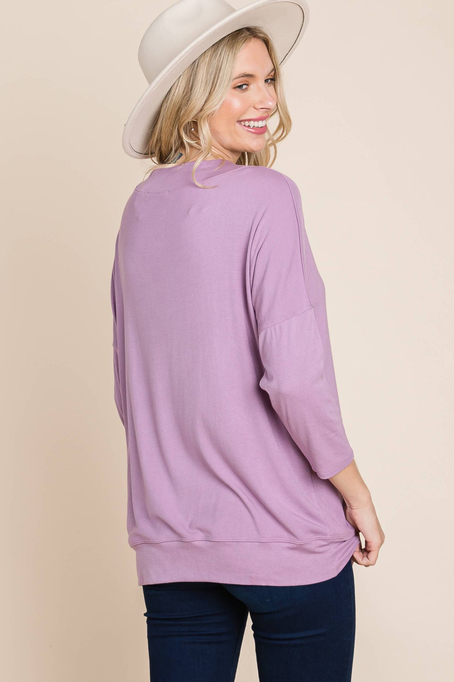 ETK-8674 Casual Basic Solid V Neck Top