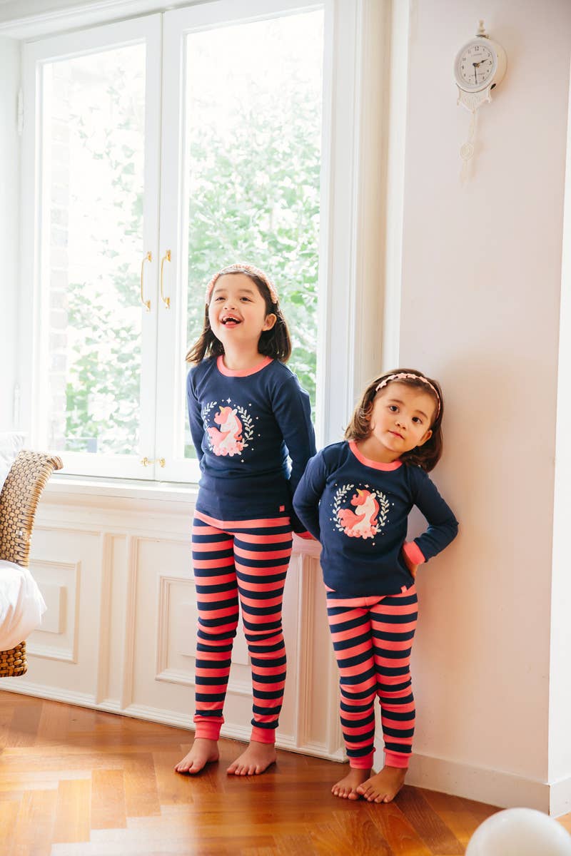 Flower Unicorn Navy Long Sleeve Pajama Set