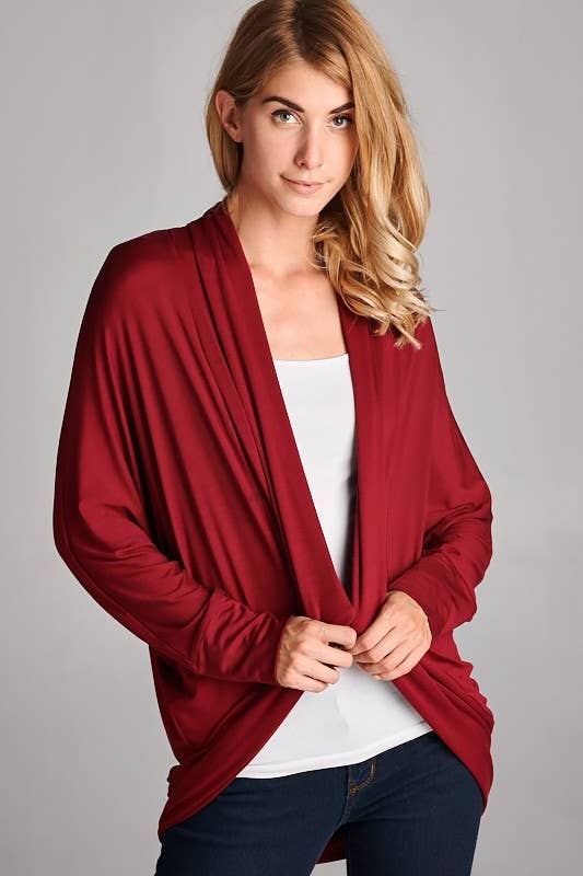 Dolmen Sleeves Round Hem Cardigan
