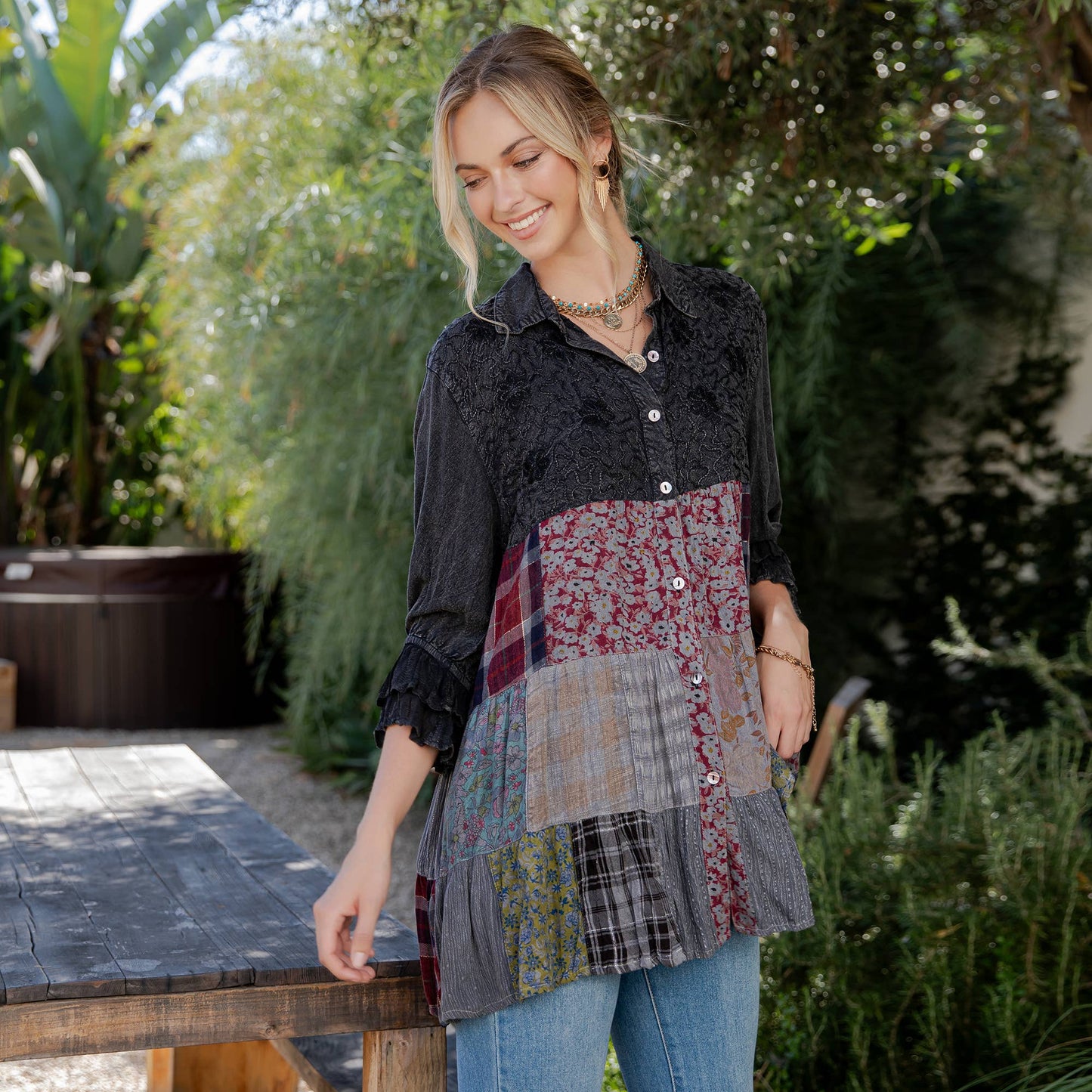 3/4 Ruffle Sleeves Boho Blouse Top