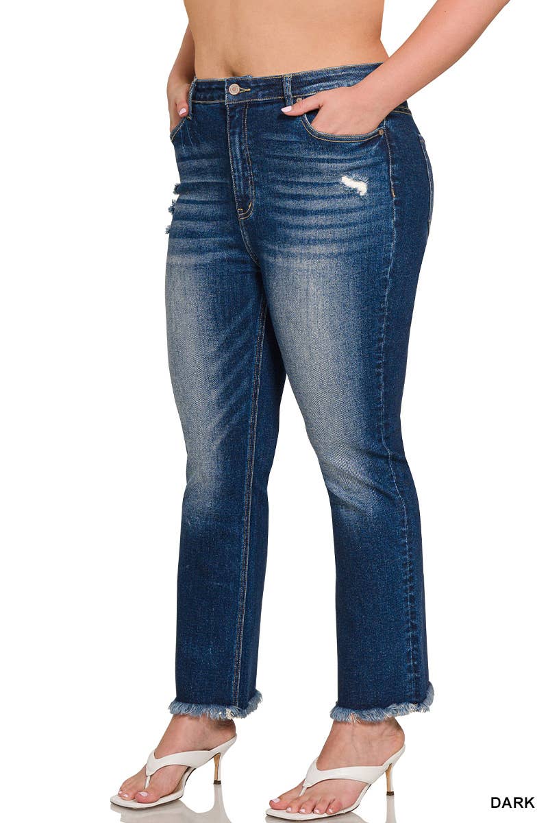 Plus High Rise Straight Raw Hem Cropped Denim Pants