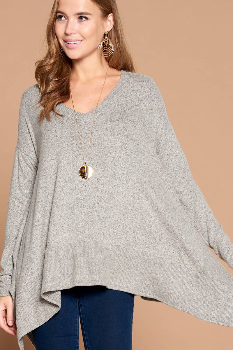 ETK-7833 V Neck Casual Hacci Brush Top