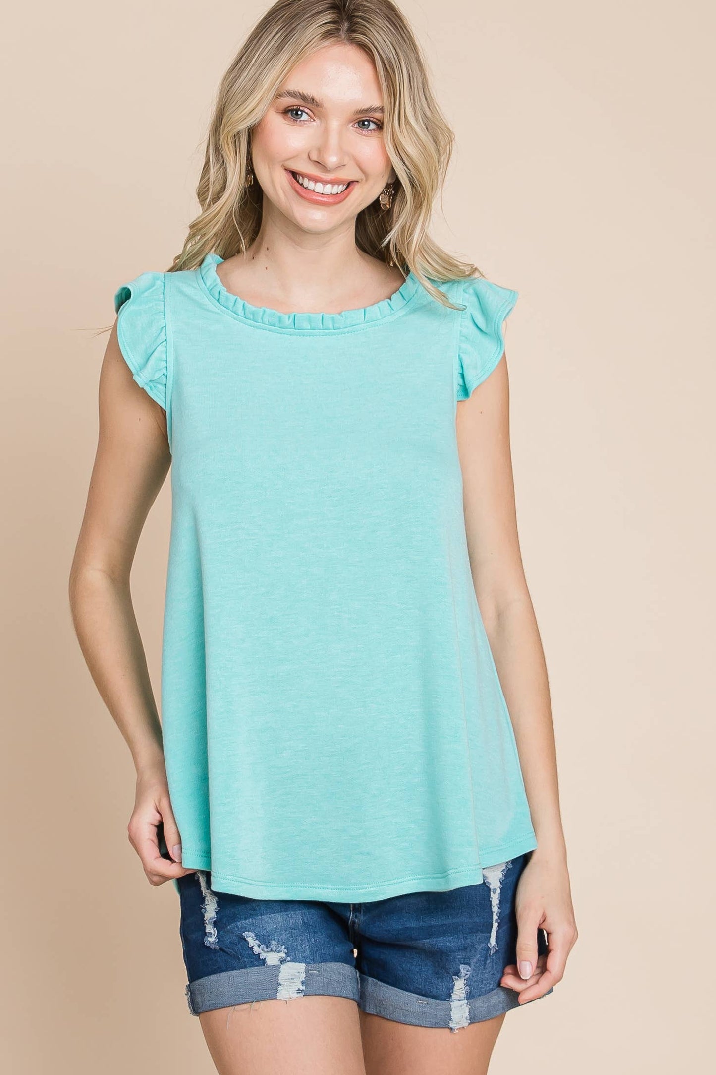 ETK-8735 Solid High Neck French Terry Top