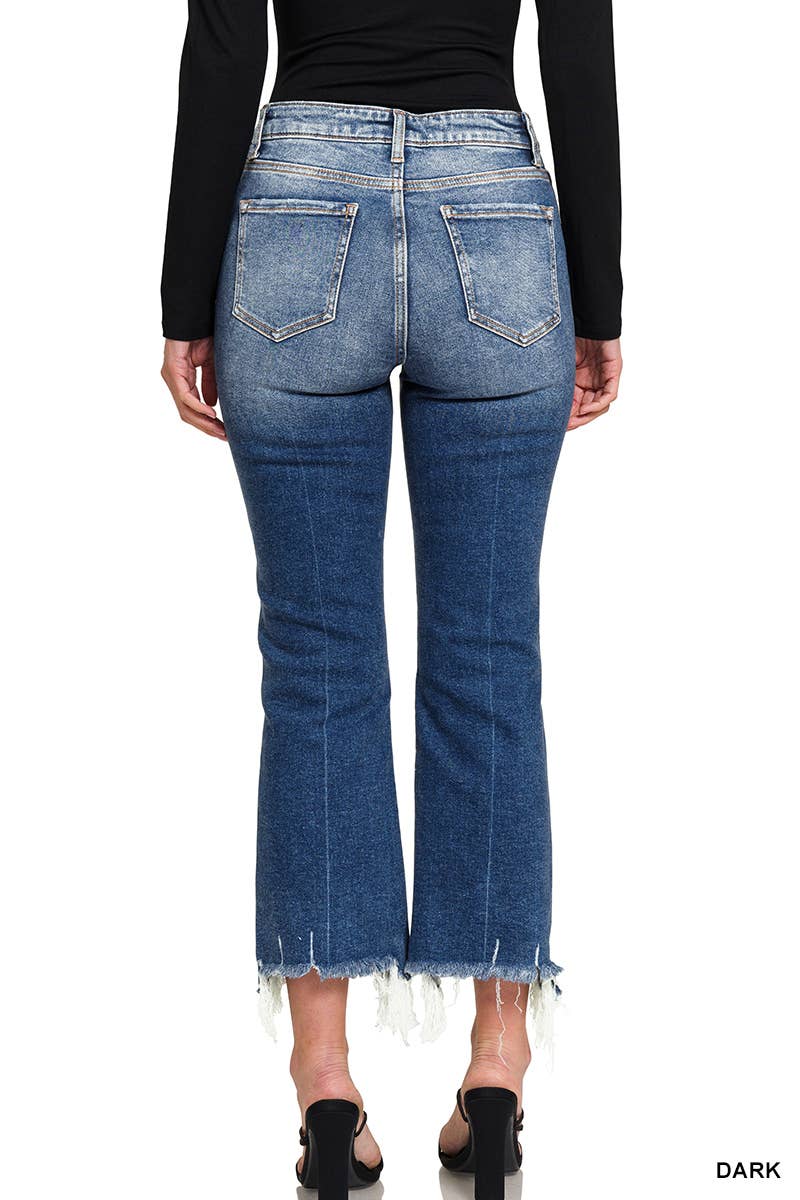 Distressed Crop Flare DENIM PANTS