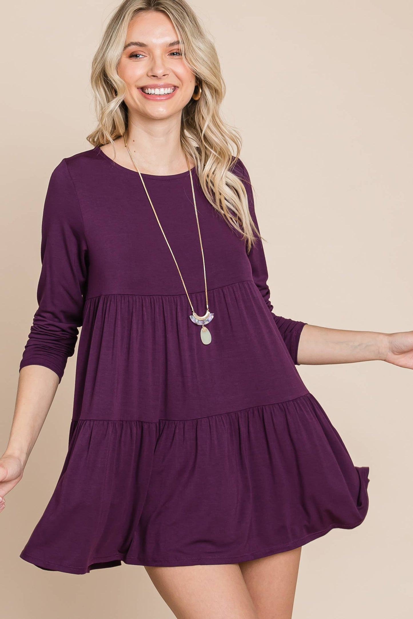 ETK-7794 Solid Modal Babydoll Tunic Top