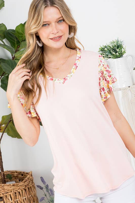 Plus Solid and Floral Mixed Top