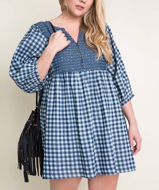 0702 Button-Front Empire-Waist Dress - Plus