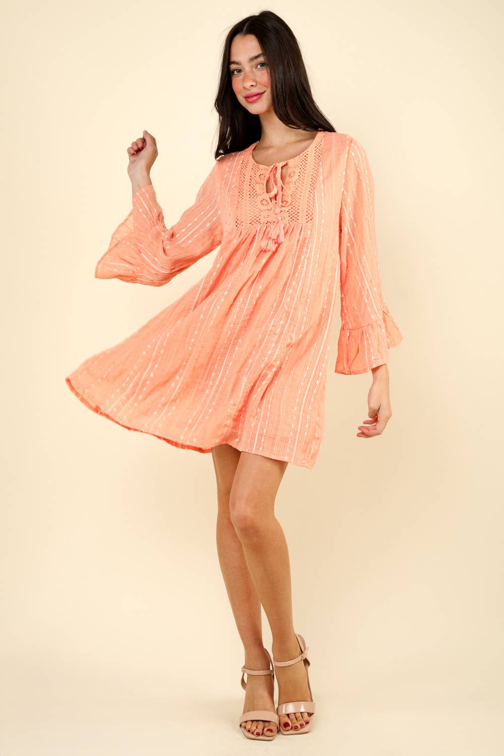 ND31212-Dobby Dots Stripes Mesh Tulle Sheer Chiffon Mini Dre