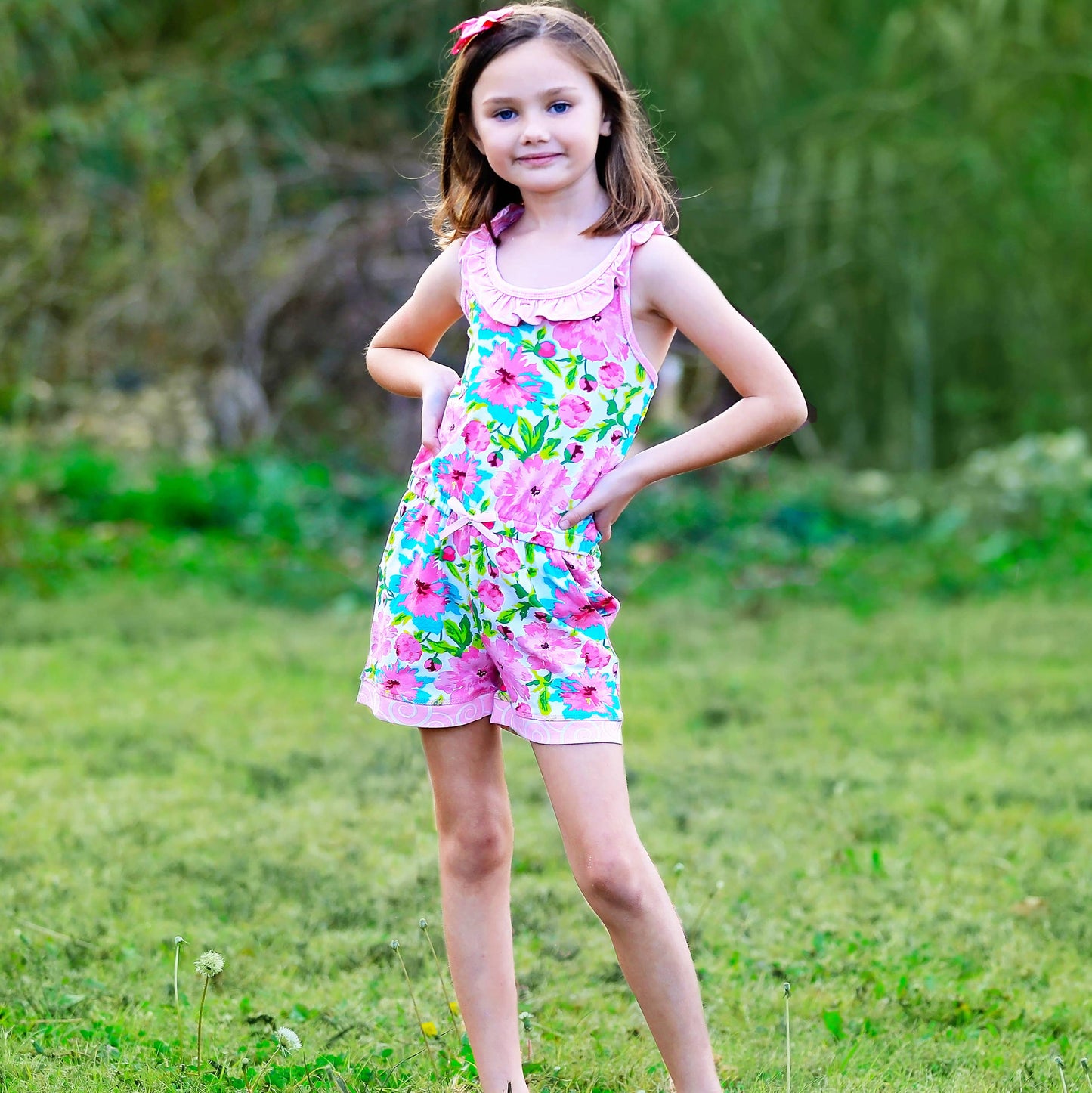 AnnLoren Floral Girls Jumpsuit Summer Romper Clothing Shorts
