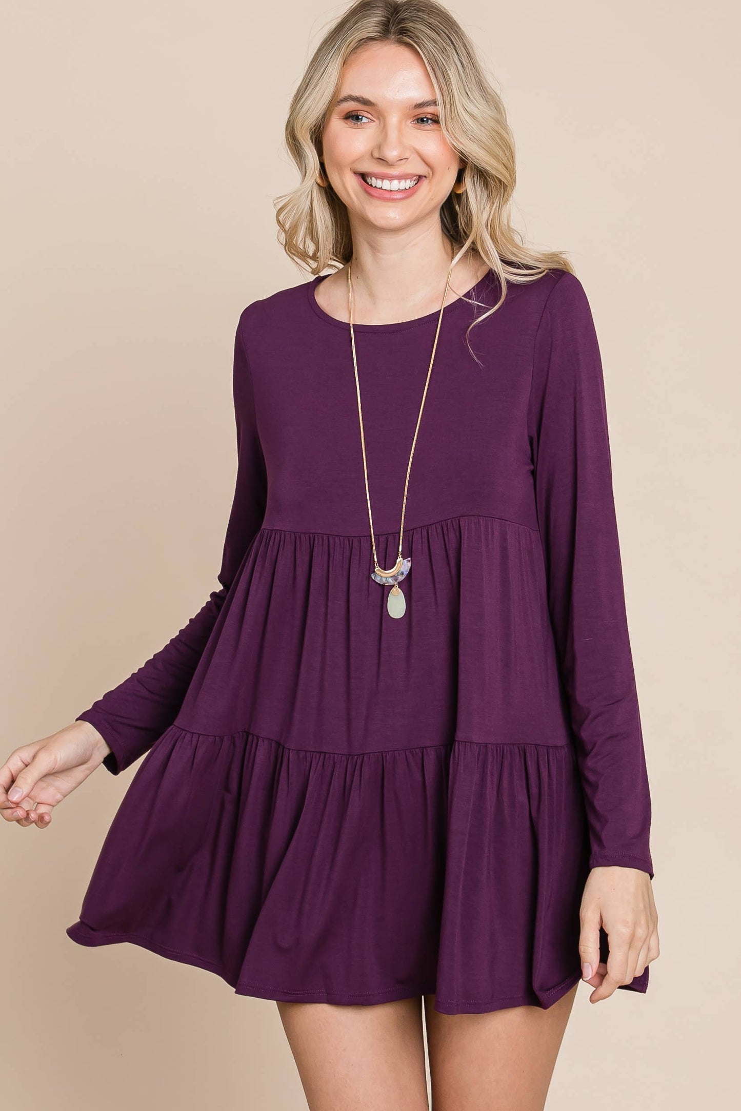 ETK-7794 Solid Modal Babydoll Tunic Top