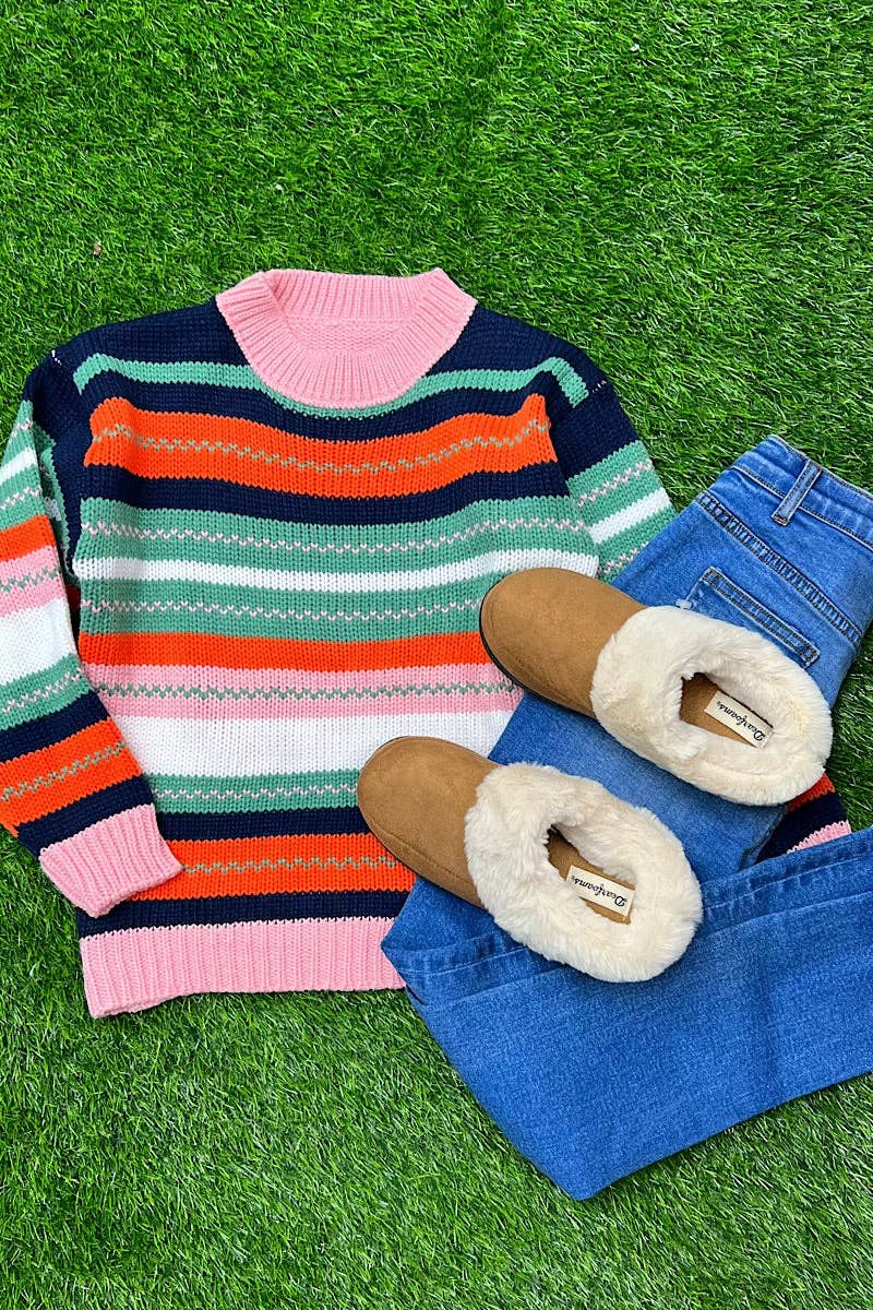 Multi-color stripe knit sweater