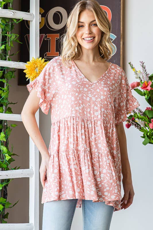 ET7124-17 FLORAL TIERED TOP