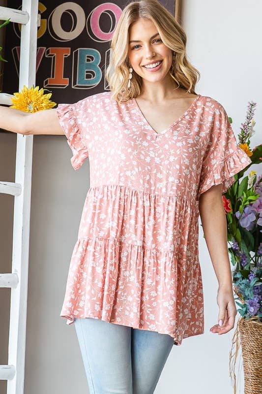 ET7124-17 FLORAL TIERED TOP