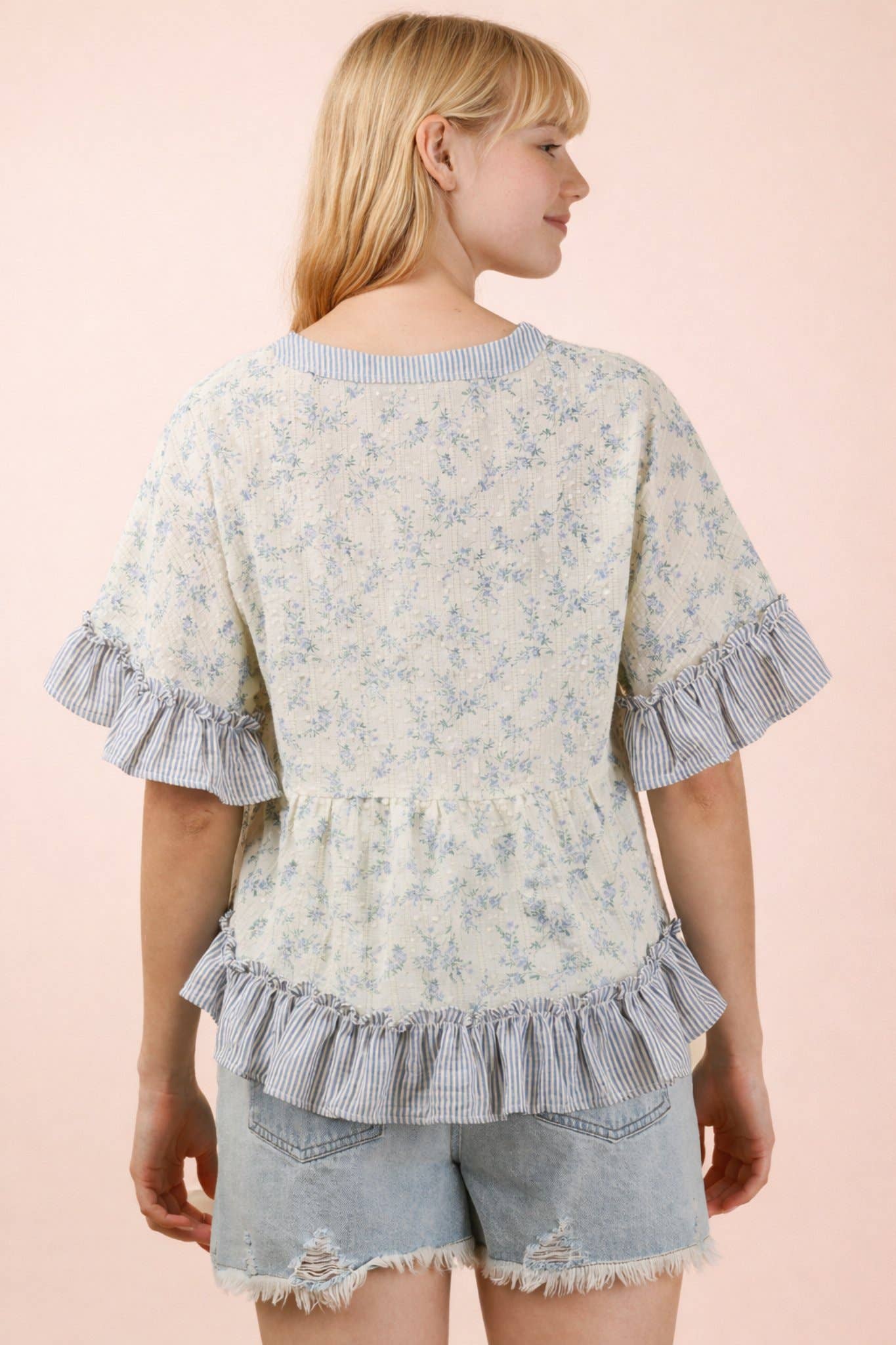 Floral Printed Ruffle Hem Blouse Top