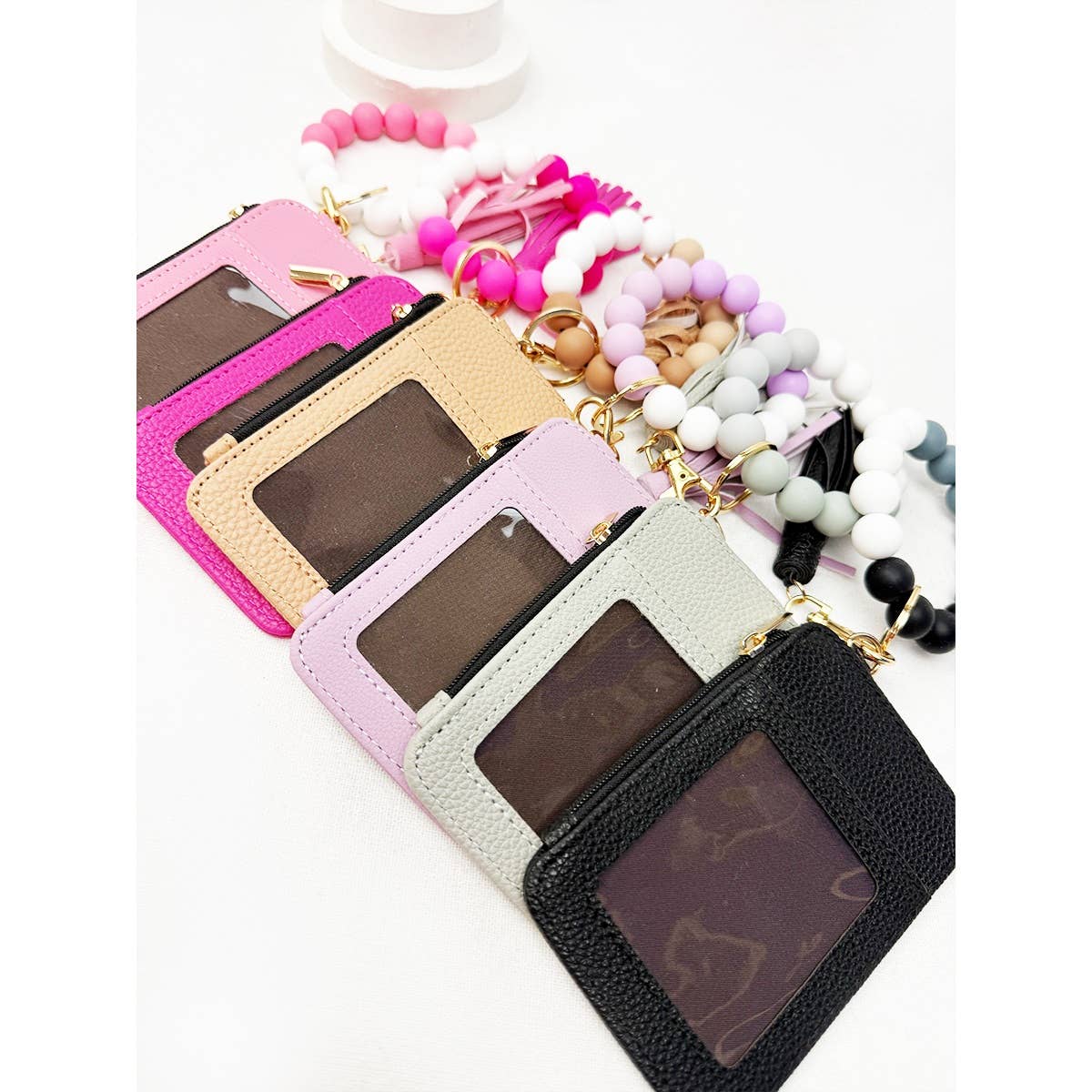Solid Wallet Keychain Wristlet with ID Window