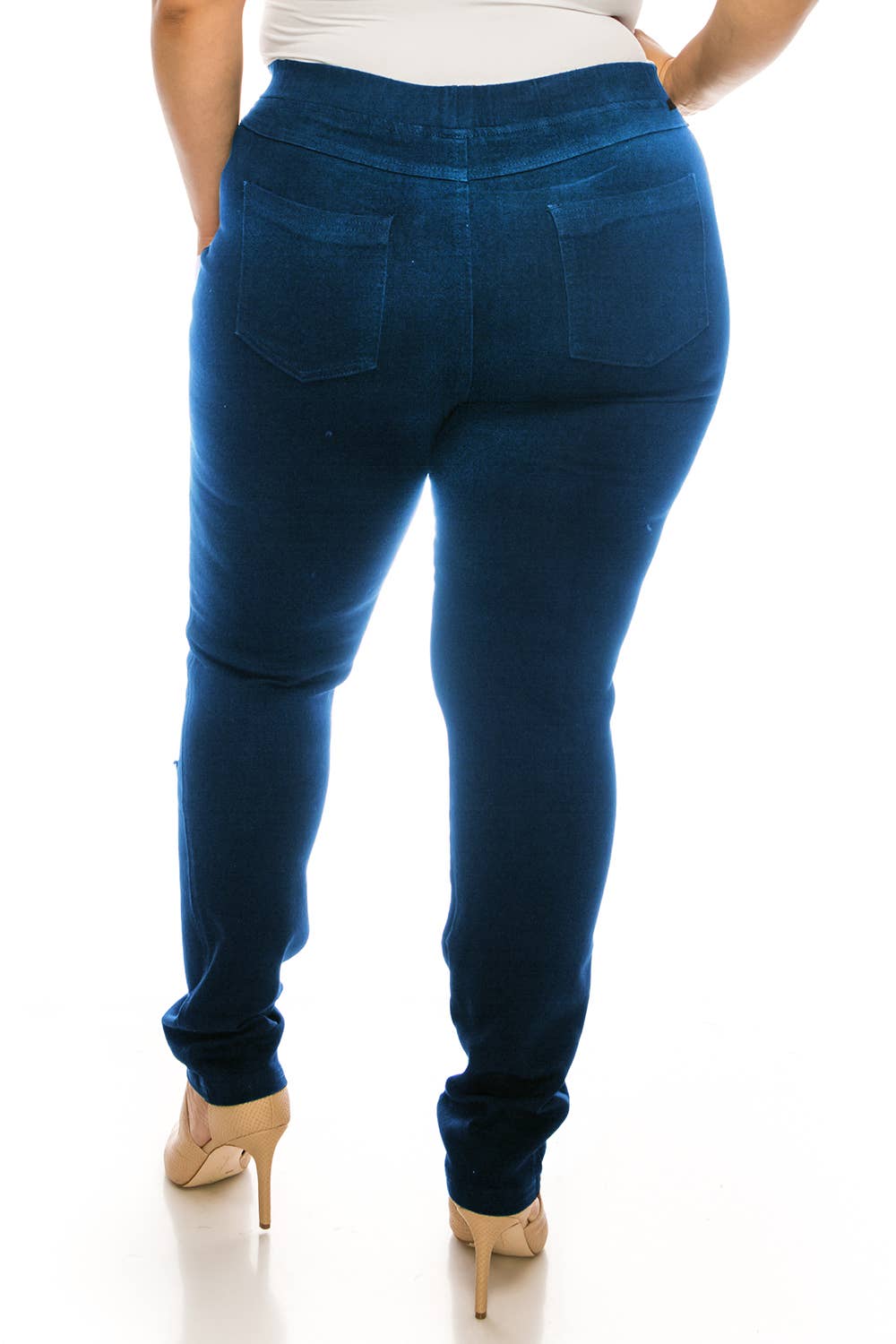 Plus size pre washed basic pull on denim skinny jeggings