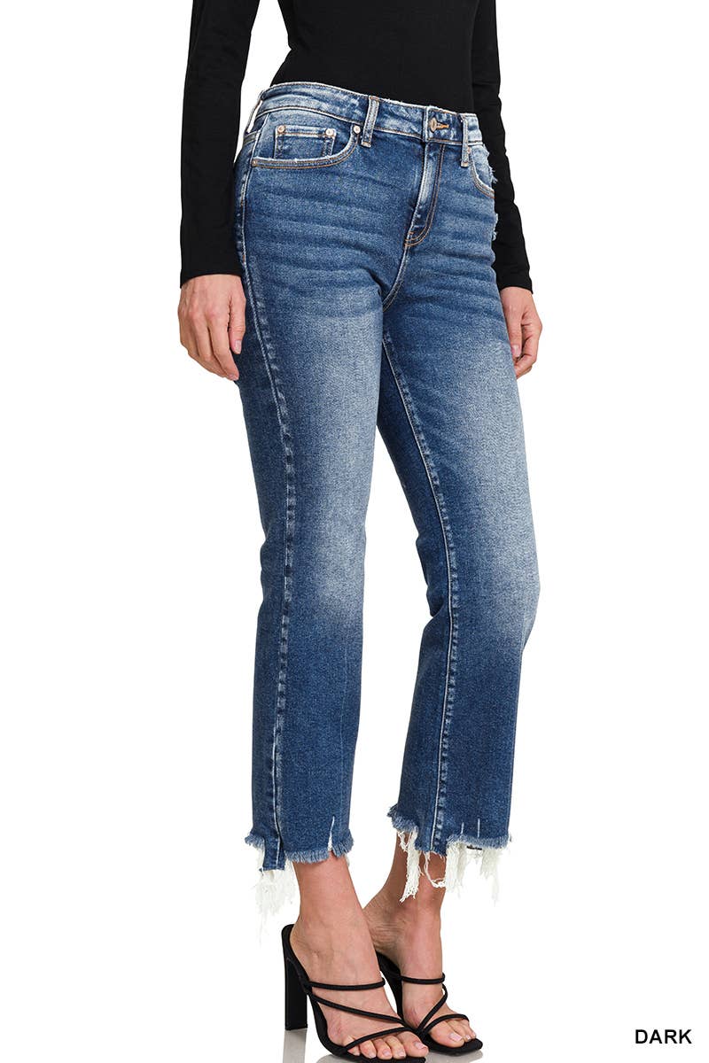 Distressed Crop Flare DENIM PANTS