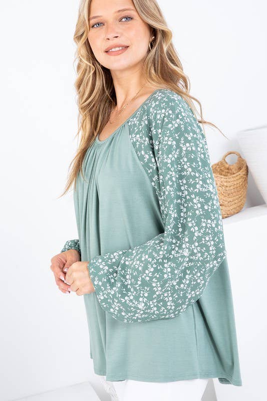 Solid and Woven Mixed Ruffle Top