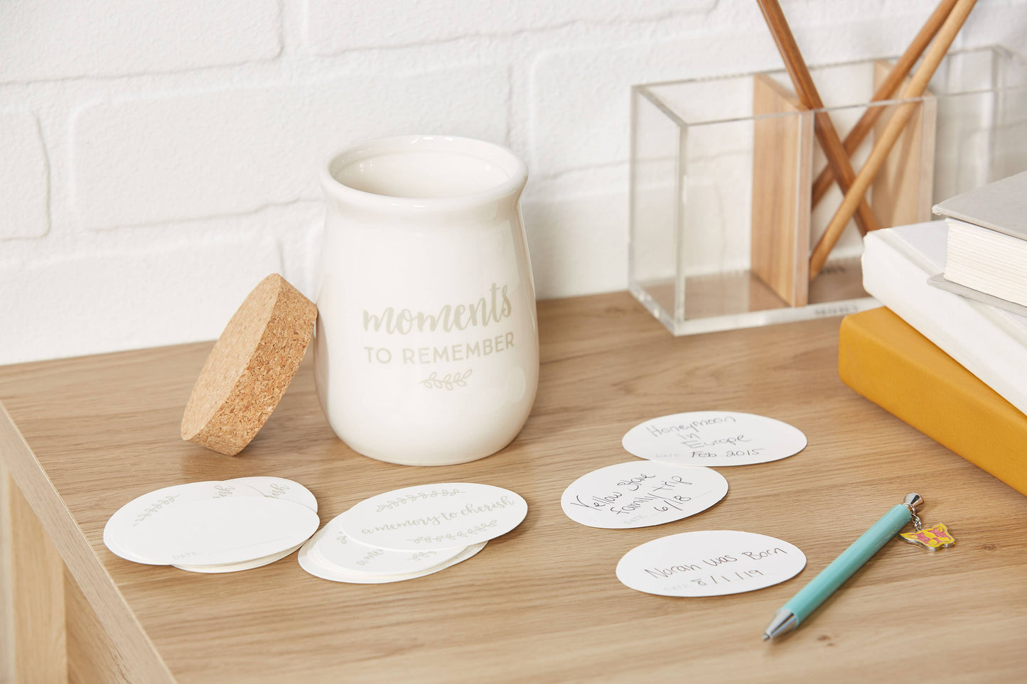 Ceramic Gratitude Blessings Jar & Memory Notecards, White