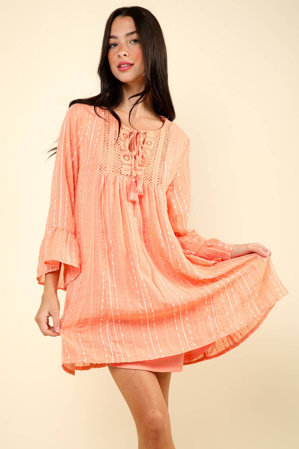 ND31212-Dobby Dots Stripes Mesh Tulle Sheer Chiffon Mini Dre