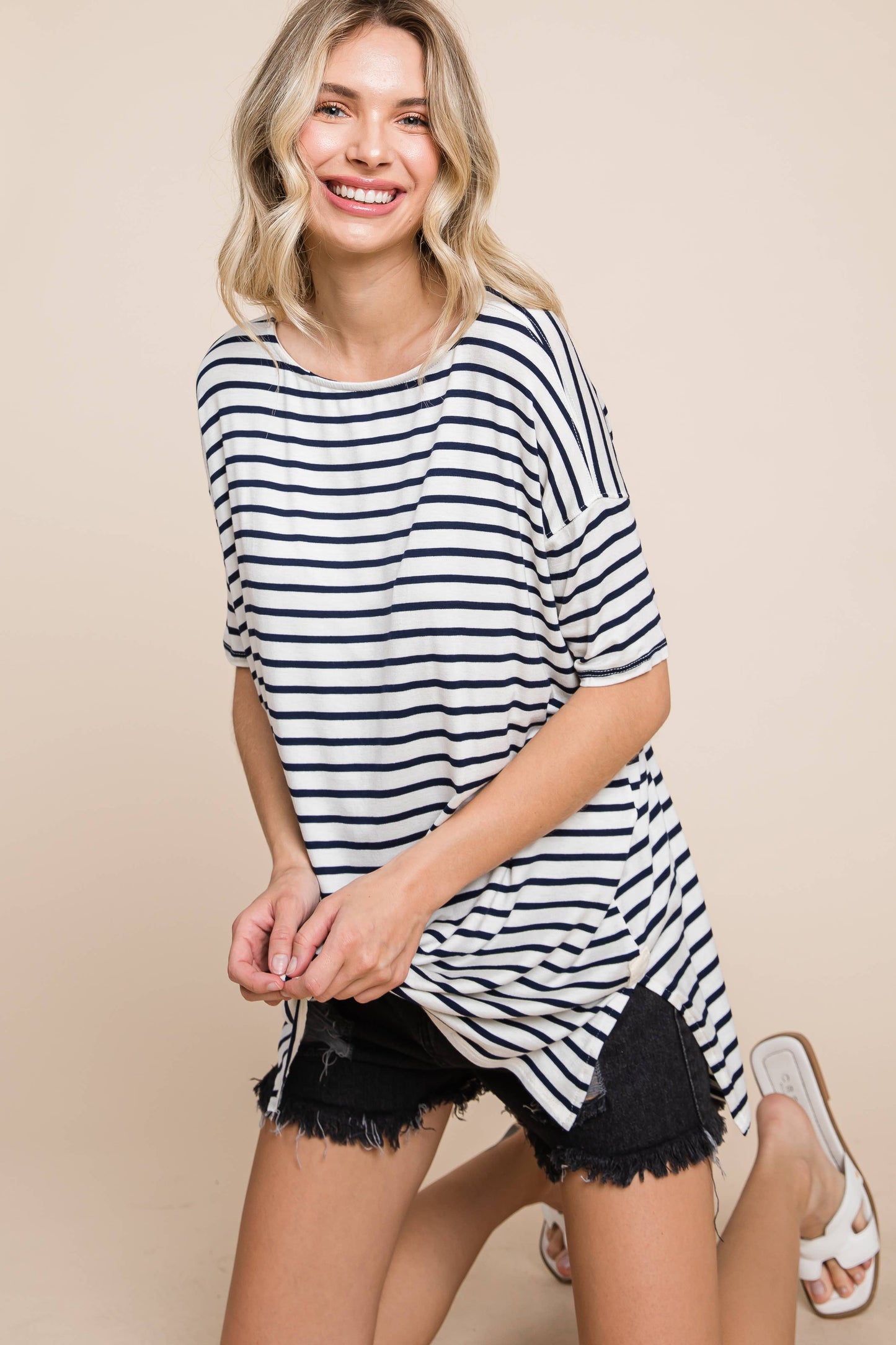ETK-4107 Nautical Striped Tunic Top