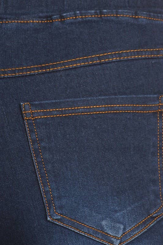 Solid color pre washed pull on denim skinny pull on jeggings