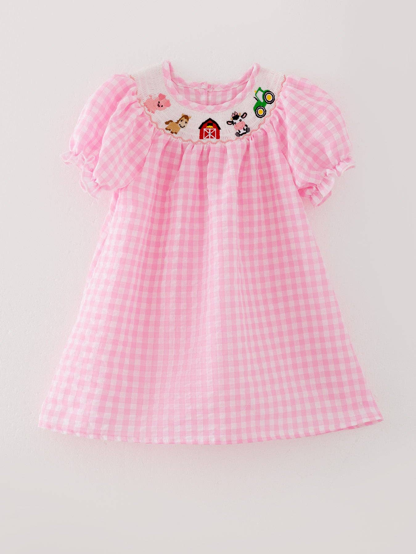 Farm Pink Smocking Embroidered Girls Romper