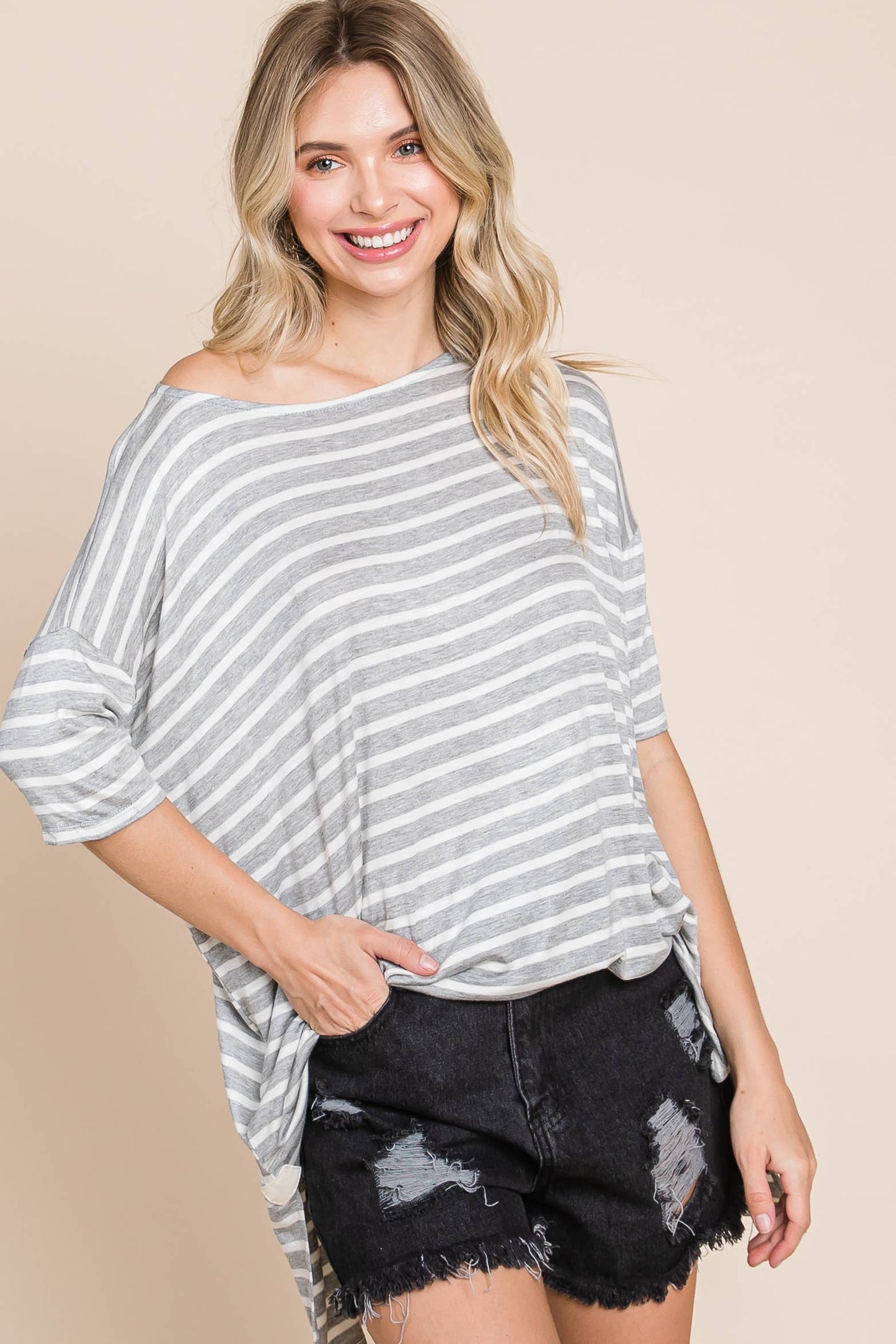 ETK-4107 Nautical Striped Tunic Top