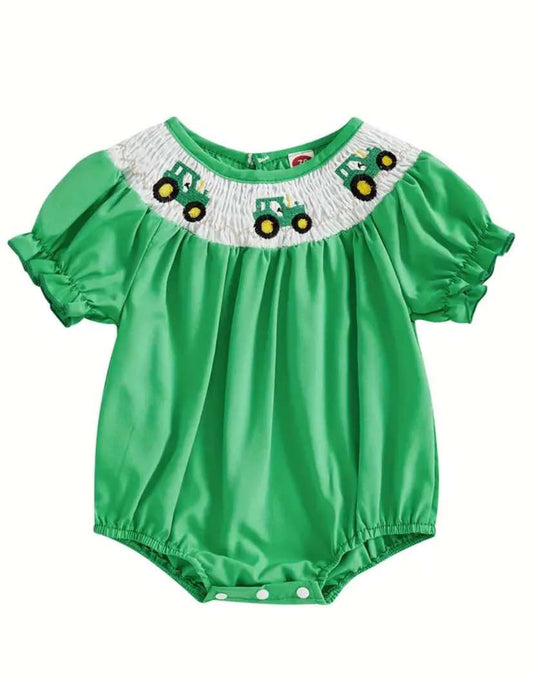 Green Tractor Romper