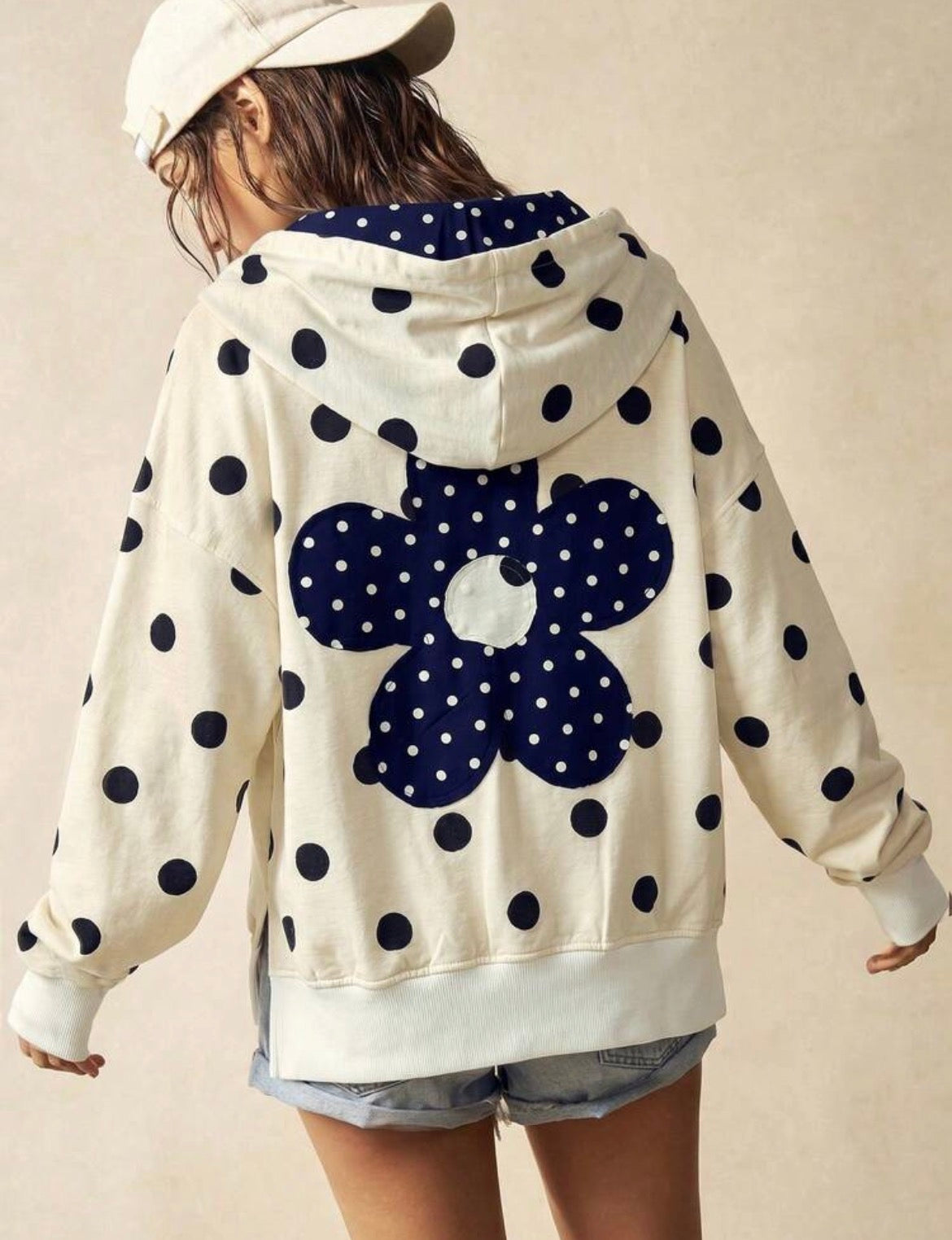 Light Weight Navy Polka Dot Hoodie