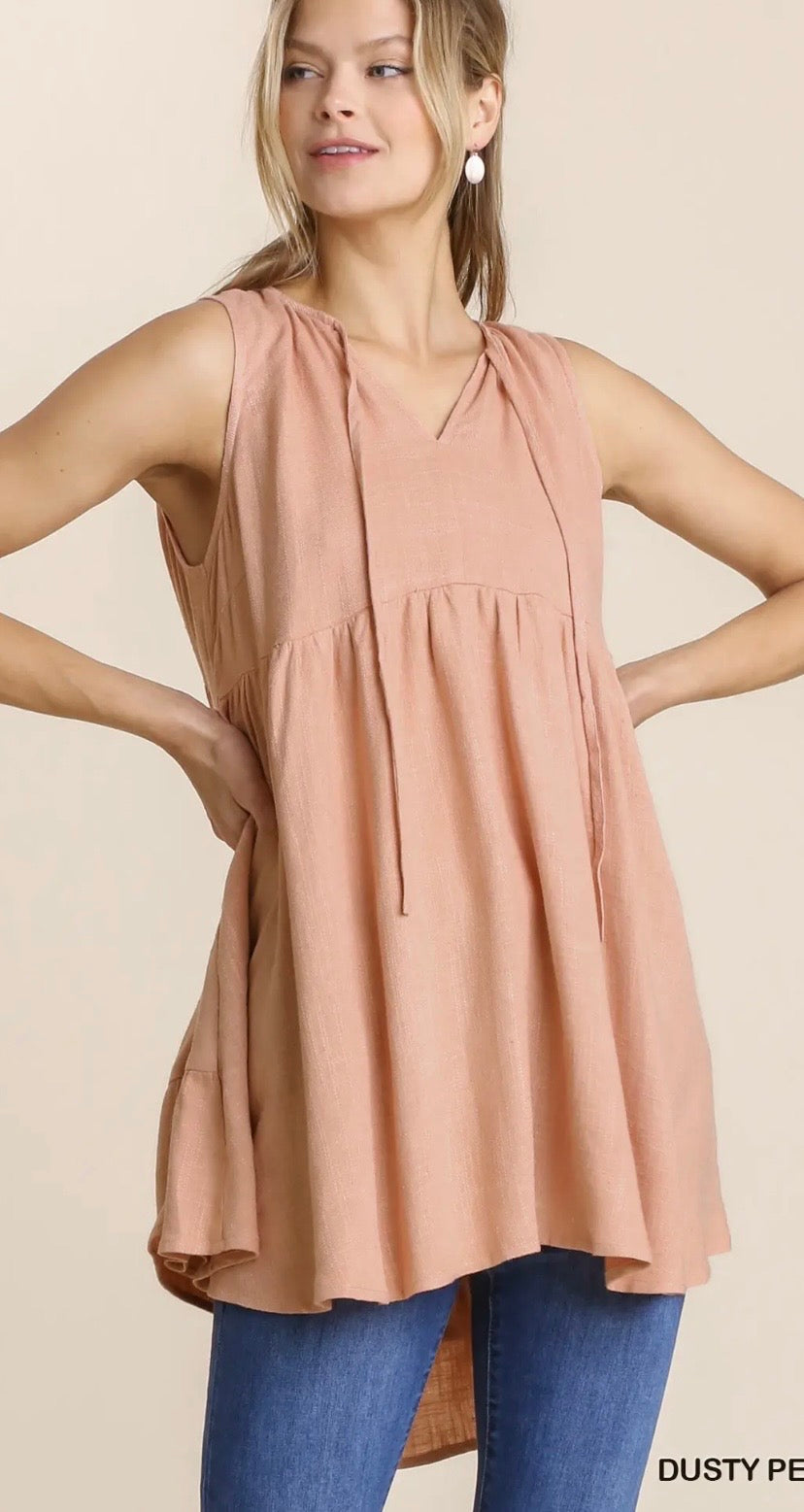 UMGEE Linen Blend Sleeveless Tiered Tunic Top