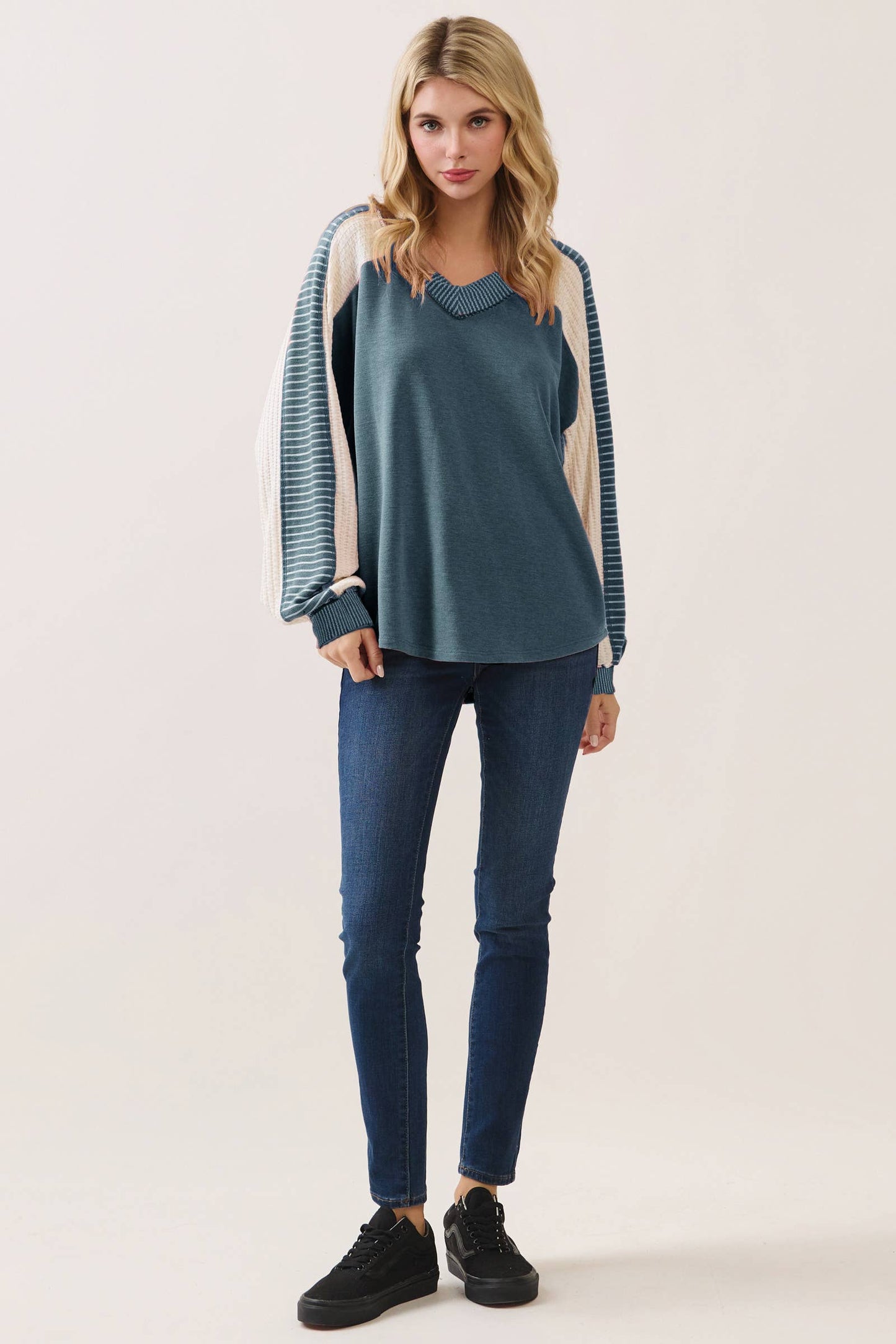 Color Block Stripe Contrast Pullover Top T5990-2