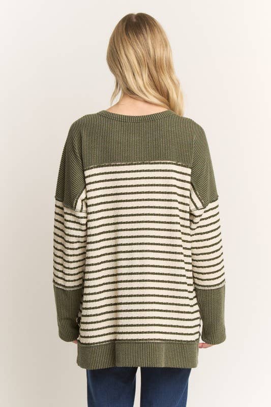 ROUND NECK JACQUARD STRIPE PRINT TOP