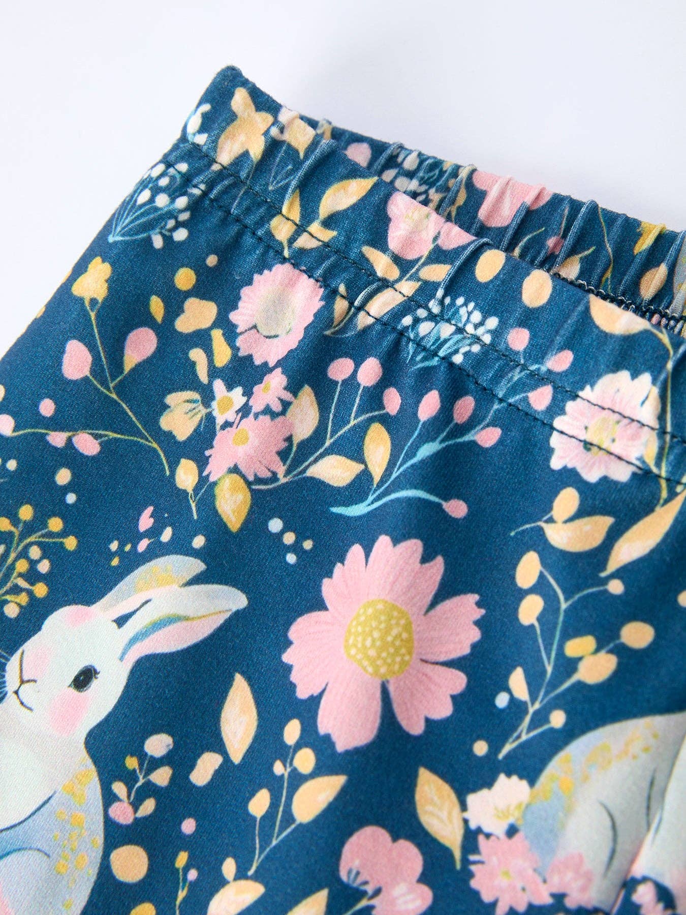 Summer Bunny Floral Girls Bow Ruffle Pajamas Set