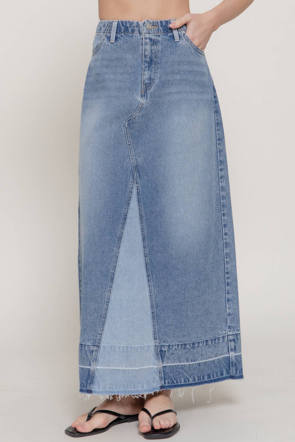 Combined Denim Midi Skirt