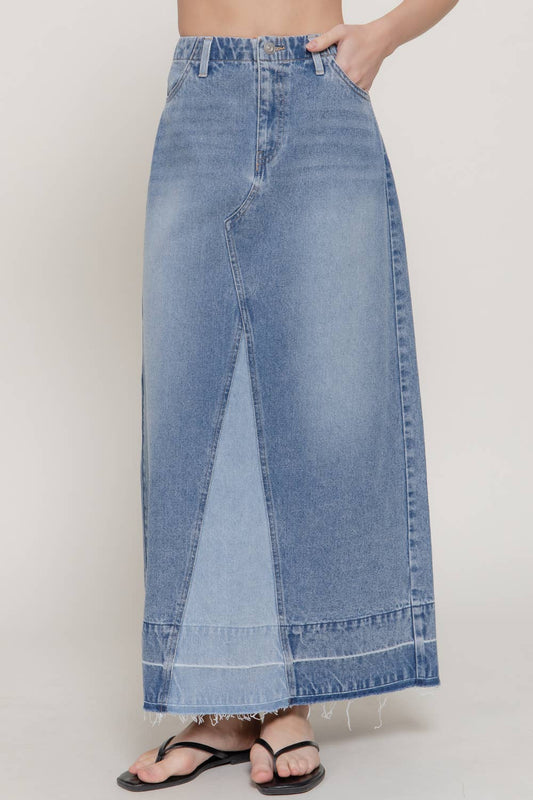 Combined Denim Midi Skirt